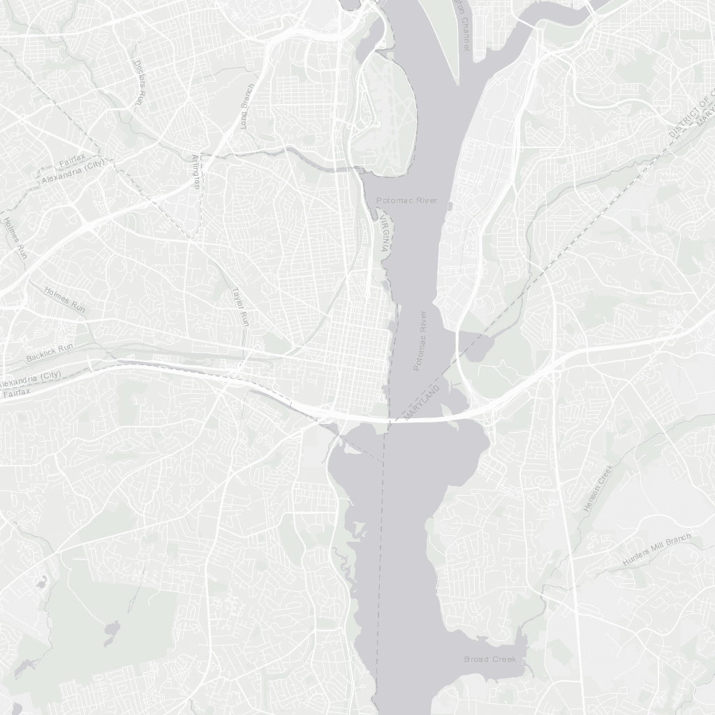 Sample street map of Alexandria, Virginia, showing Old Town on the west bank of the Potomac River