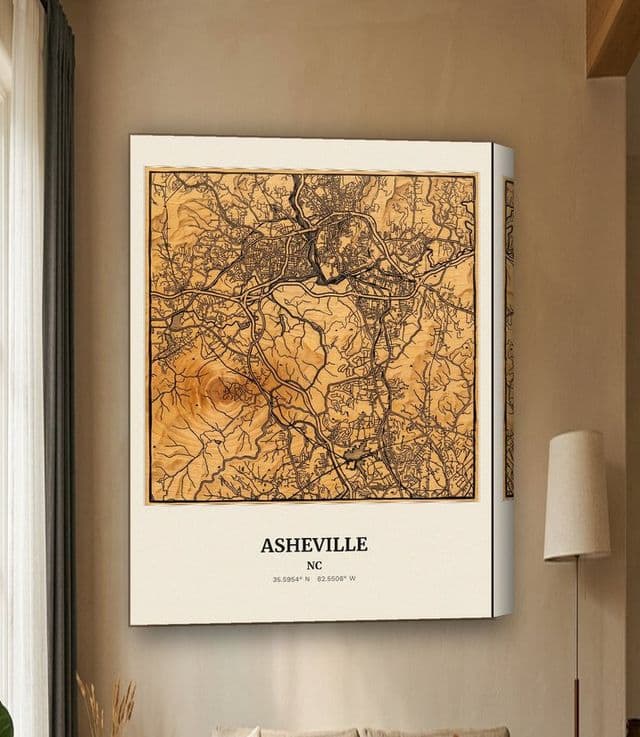 Asheville map on gallery canvas