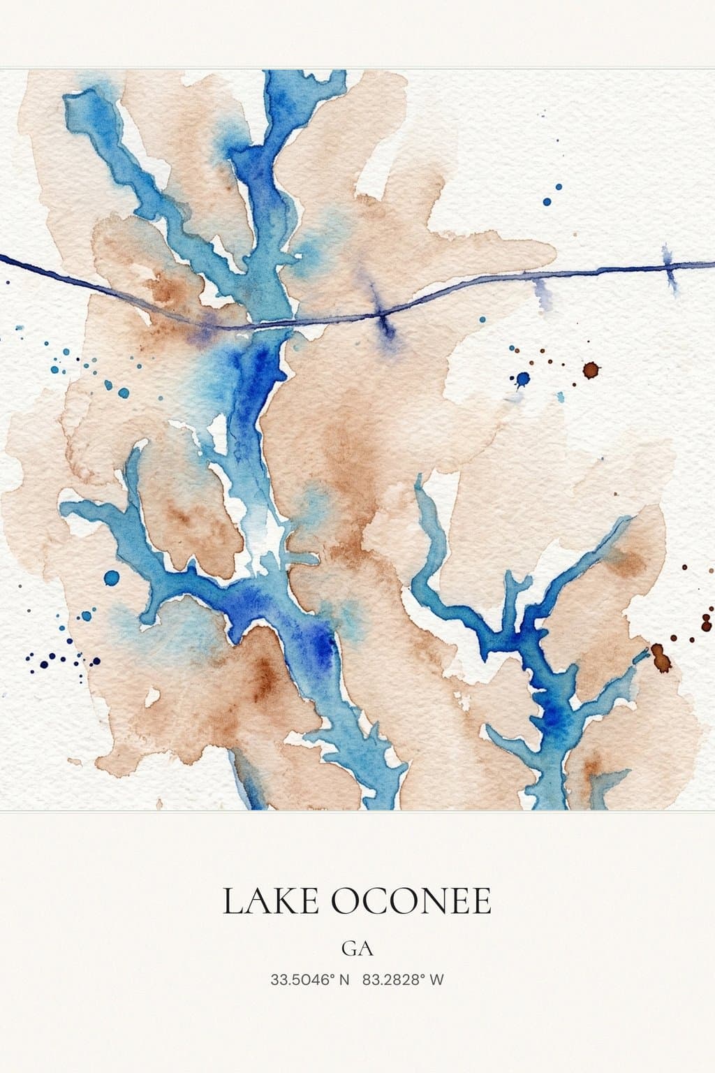 Flat Watercolor map of Lake Oconee, GA